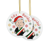 Funny AMLO Santa Hat Christmas Ceramic Ornament