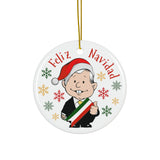 Funny AMLO Santa Hat Christmas Ceramic Ornament