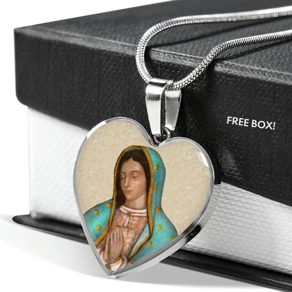 Our Lady of Guadalupe (Virgen de Guadalupe) Heart Pendant Luxury Necklace