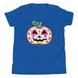 Day of the Dead (Dia de Muertos) Sugar Skull Halloween Pumpkin Youth Short Sleeve T-Shirt