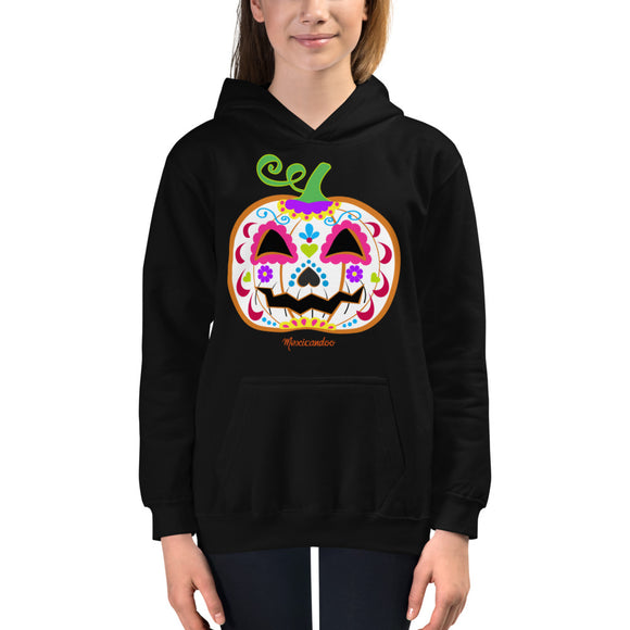 Day of the Dead (Dia de Muertos) Sugar Skull Halloween Pumpkin Kids Hoodie