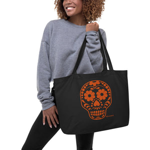 Calavera (Sugar Skull) Orange Large Organic Cotton Tote Bag