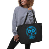 Calavera (Sugar Skull) Blue Large Organic Cotton Tote Bag