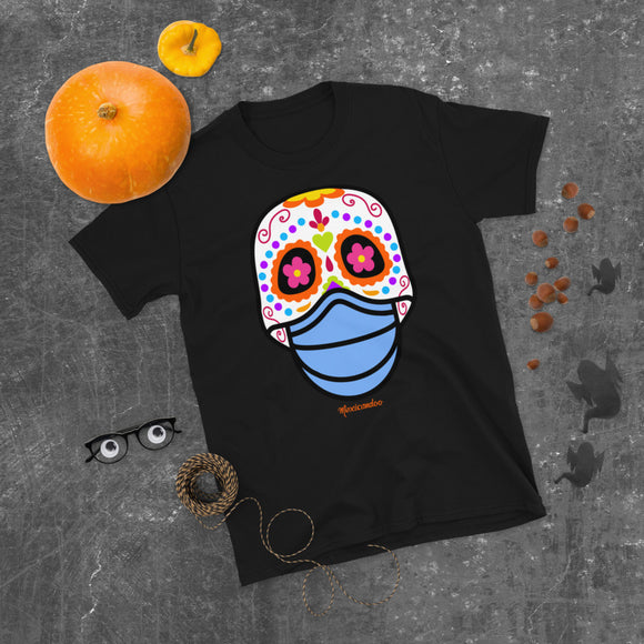 Day of the Dead (Dia Muertos) Sugar Skull with Face Mask Halloween 2020 Short-Sleeve Unisex T-Shirt