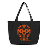 Calavera (Sugar Skull) Orange Large Organic Cotton Tote Bag