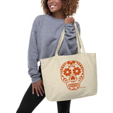 Calavera (Sugar Skull) Orange Large Organic Cotton Tote Bag