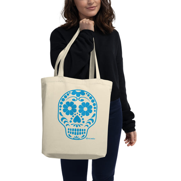 Calavera (Sugar Skull) Blue Eco-Friendly Organic Cotton Tote Bag