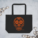 Calavera (Sugar Skull) Orange Large Organic Cotton Tote Bag