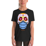 Day of the Dead (Dia Muertos) Sugar Skull with Face Mask Halloween 2020 Youth Short Sleeve T-Shirt