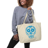 Calavera (Sugar Skull) Blue Large Organic Cotton Tote Bag