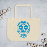 Calavera (Sugar Skull) Blue Large Organic Cotton Tote Bag